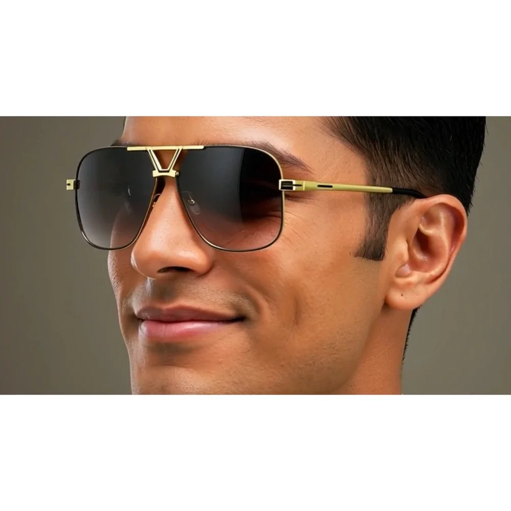 Men's Oversized  Sunglasses Gold Frame Gradient Brown Lens Fashion Eyewear Gafas